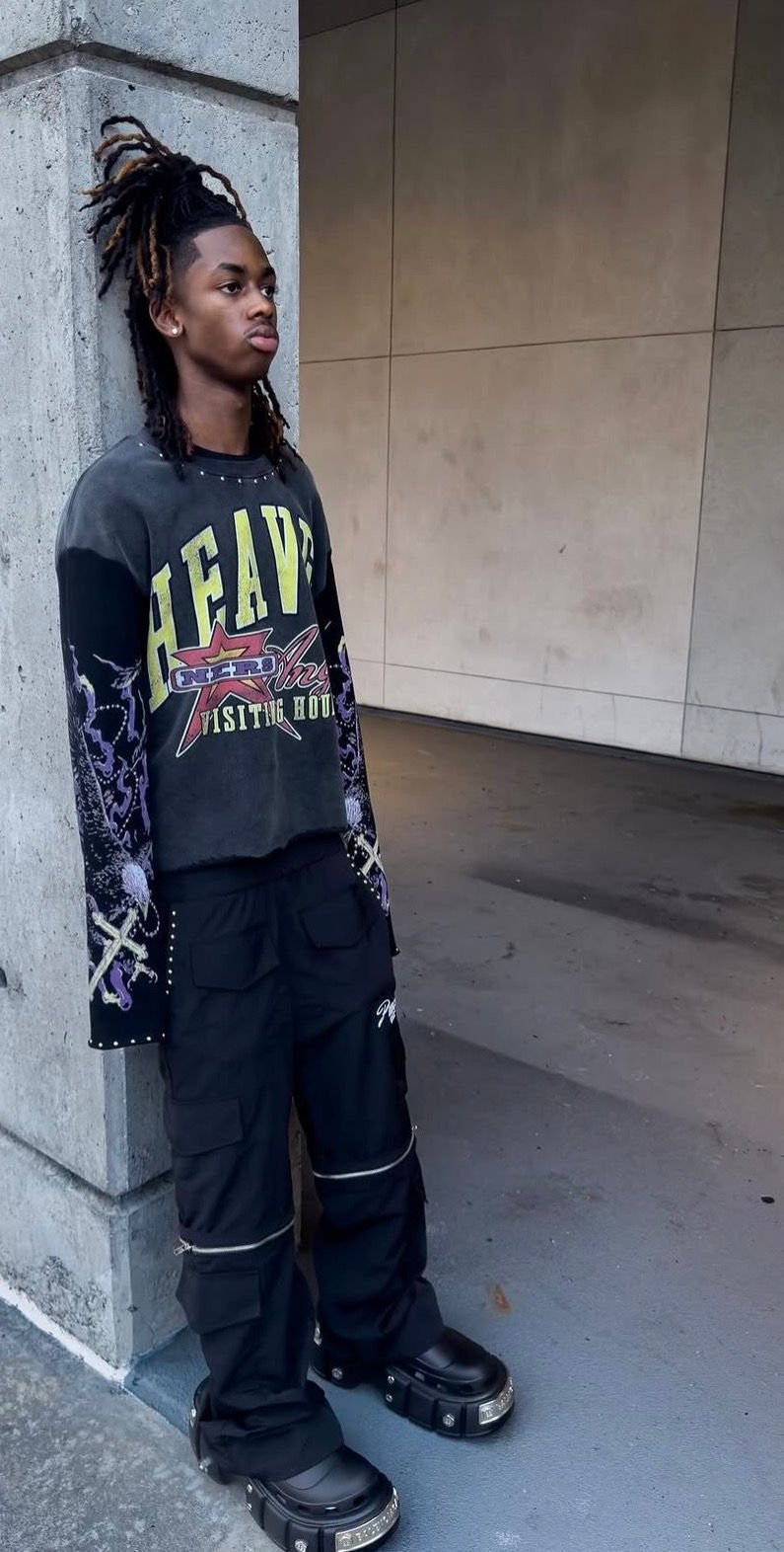 Heaven graphic sweater and platform boots